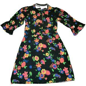 Vintage Retro Mod Flower Power Dress Womens Size 6 Funky Floral Bell Sleeve ASOS